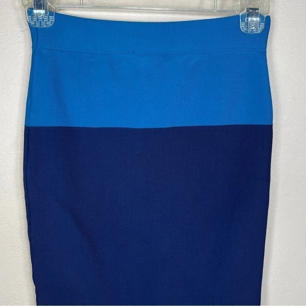 SMALL BCBGMAXAZRIA COLORBLOCK SKIRT STRETCH STRIPED BLUE RED PENCIL FITTED